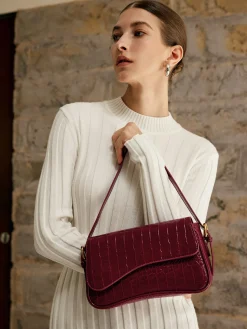 COMMENSE Bags|Accessories^Buckle Checkered Small Armpit Bag Burgundy