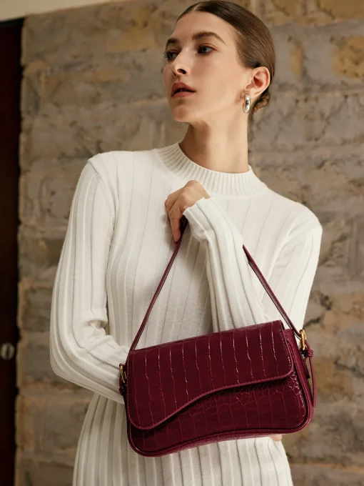 COMMENSE Bags|Accessories^Buckle Checkered Small Armpit Bag Burgundy