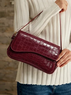 COMMENSE Bags|Accessories^Buckle Checkered Small Armpit Bag Burgundy