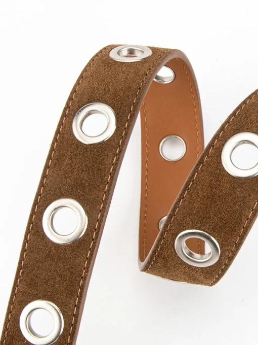 COMMENSE Belts & Chain|Accessories^Buckle Slim Suede Belt Brown