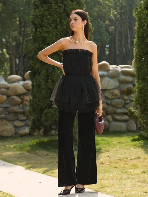 COMMENSE Tops^Bud Waist Mesh Tube Top Black