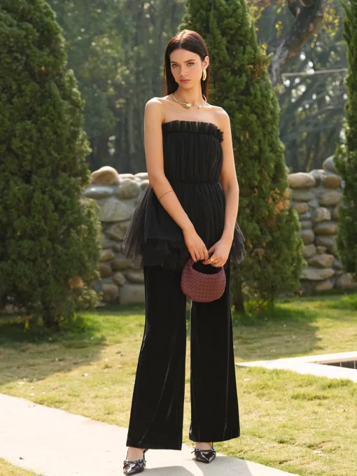 COMMENSE Tops^Bud Waist Mesh Tube Top Black