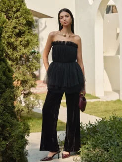 COMMENSE Tops^Bud Waist Mesh Tube Top Black