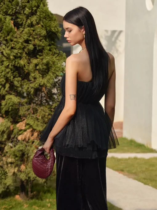 COMMENSE Tops^Bud Waist Mesh Tube Top Black