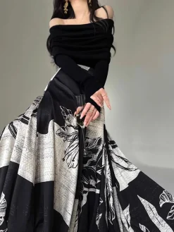 COMMENSE Skirts|Bottoms^Bud Waist Side-Zipper Midi Skirt Black