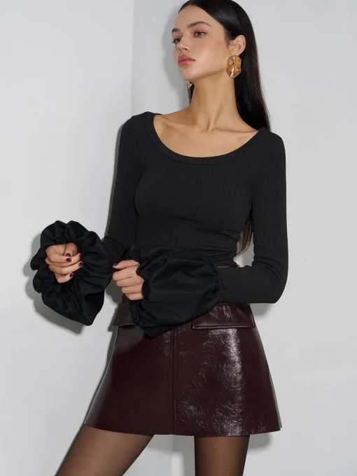 COMMENSE T-shirts|Tops^Bud-Cuff Slim T-Shirt Black