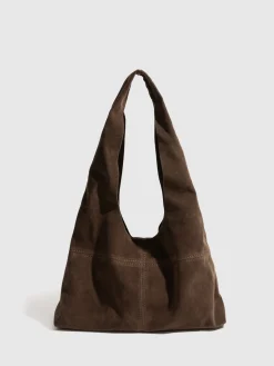 COMMENSE Bags|Accessories^Button Clasp Hobo Bag DarkBrown