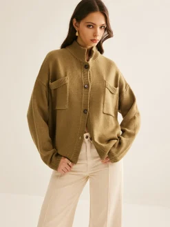 COMMENSE Cardigans|Sweaters & Cardigans^Button Down Pockets Cardigan Khaki