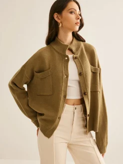 COMMENSE Cardigans|Sweaters & Cardigans^Button Down Pockets Cardigan Khaki