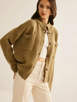 COMMENSE Cardigans|Sweaters & Cardigans^Button Down Pockets Cardigan Khaki