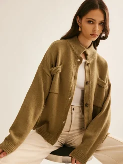 COMMENSE Cardigans|Sweaters & Cardigans^Button Down Pockets Cardigan Khaki