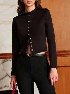 COMMENSE Blouses & Shirts|Tops^Button Down Short Blouse Black