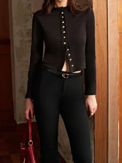 COMMENSE Blouses & Shirts|Tops^Button Down Short Blouse Black