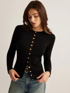 COMMENSE Sweater Tops|Sweaters & Cardigans^Button Down Skinny Knit Top Black