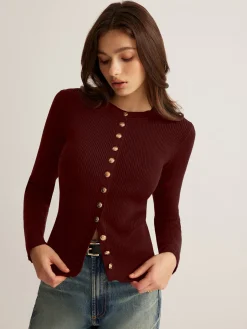COMMENSE Sweater Tops|Sweaters & Cardigans^Button Down Skinny Knit Top Black