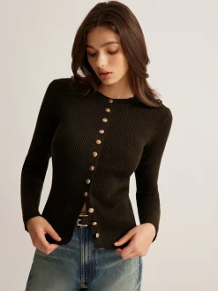 COMMENSE Sweater Tops|Sweaters & Cardigans^Button Down Skinny Knit Top Black