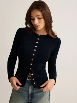 COMMENSE Sweater Tops|Sweaters & Cardigans^Button Down Skinny Knit Top Black