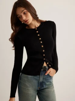 COMMENSE Sweater Tops|Sweaters & Cardigans^Button Down Skinny Knit Top Black