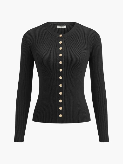 COMMENSE Sweater Tops|Sweaters & Cardigans^Button Down Skinny Knit Top Black