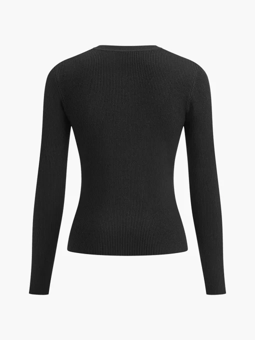 COMMENSE Sweater Tops|Sweaters & Cardigans^Button Down Skinny Knit Top Black