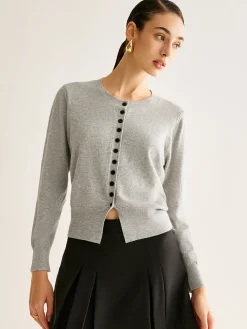 COMMENSE Cardigans|Sweaters & Cardigans^Button Down Slit Jersey Cardigan Grey