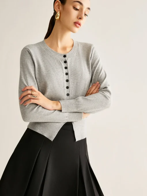 COMMENSE Cardigans|Sweaters & Cardigans^Button Down Slit Jersey Cardigan Grey