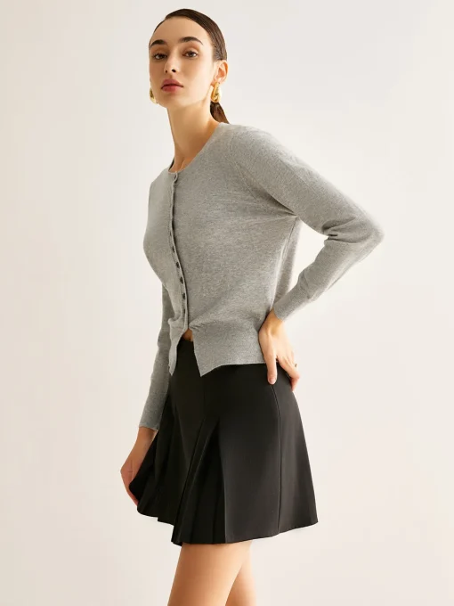 COMMENSE Cardigans|Sweaters & Cardigans^Button Down Slit Jersey Cardigan Grey