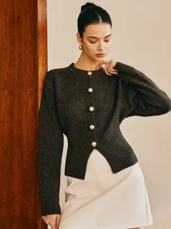 COMMENSE Sweater Tops|Sweaters & Cardigans^Button Down Split Sweater DarkBrown