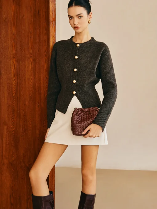 COMMENSE Sweater Tops|Sweaters & Cardigans^Button Down Split Sweater DarkBrown