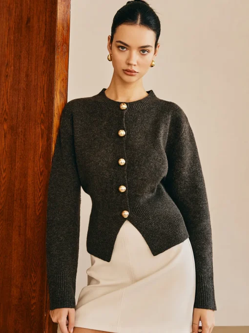 COMMENSE Sweater Tops|Sweaters & Cardigans^Button Down Split Sweater DarkBrown