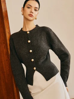 COMMENSE Sweater Tops|Sweaters & Cardigans^Button Down Split Sweater DarkBrown