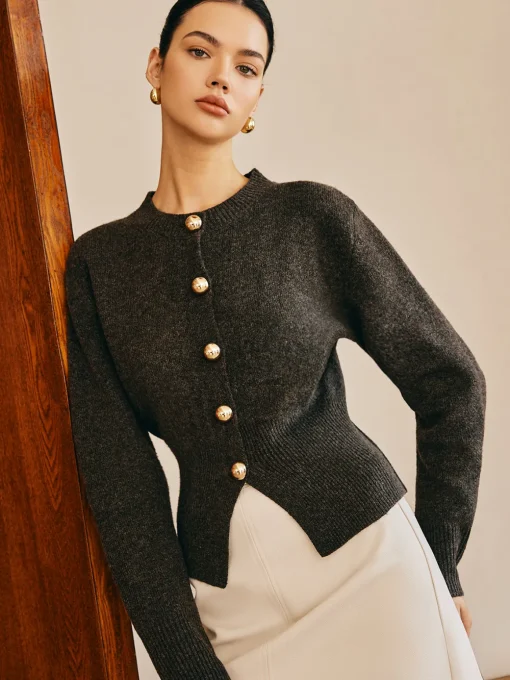 COMMENSE Sweater Tops|Sweaters & Cardigans^Button Down Split Sweater DarkBrown