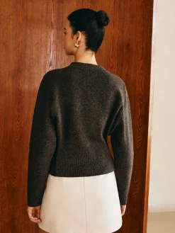 COMMENSE Sweater Tops|Sweaters & Cardigans^Button Down Split Sweater DarkBrown