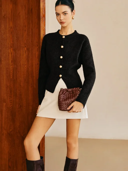 COMMENSE Sweater Tops|Sweaters & Cardigans^Button Down Split Sweater DarkBrown