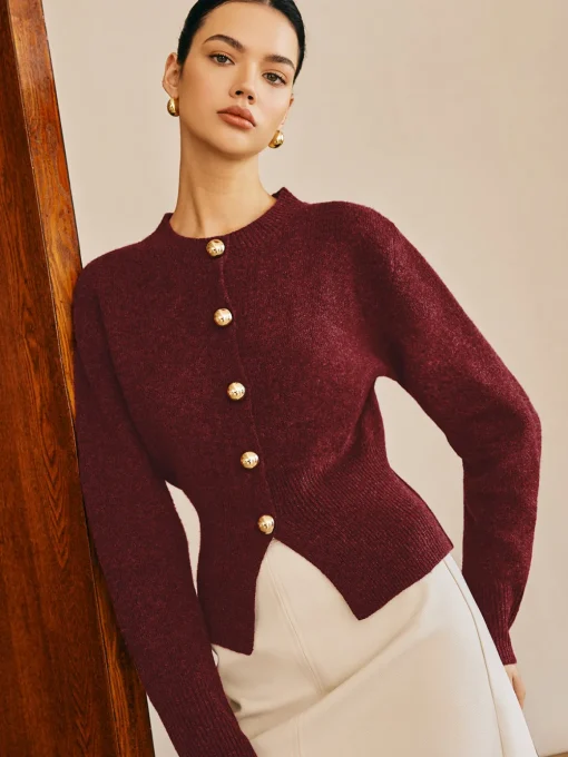 COMMENSE Sweater Tops|Sweaters & Cardigans^Button Down Split Sweater DarkBrown