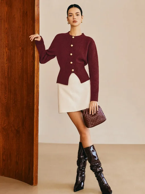 COMMENSE Sweater Tops|Sweaters & Cardigans^Button Down Split Sweater DarkBrown