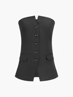 COMMENSE Tank Tops & Camis|Tops^Button Down Tube Top Black