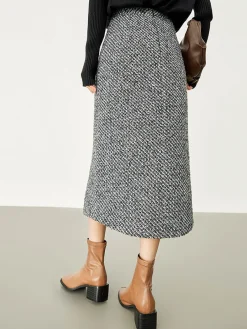 COMMENSE Skirts|Bottoms^Button Down Tweed Boucle Maxi Skirt Black