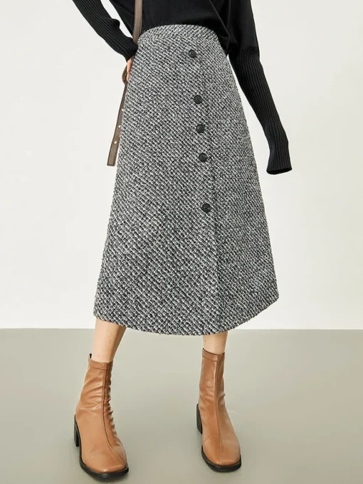 COMMENSE Skirts|Bottoms^Button Down Tweed Boucle Maxi Skirt Black