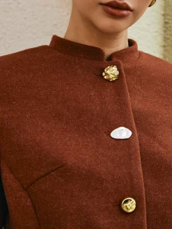 COMMENSE Outerwear|Coats^Button Down Tweed Short Coat Brown