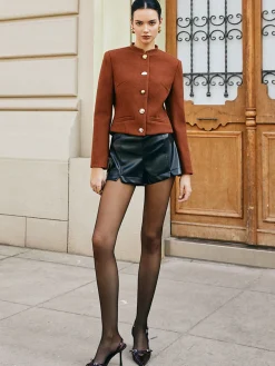 COMMENSE Outerwear|Coats^Button Down Tweed Short Coat Brown