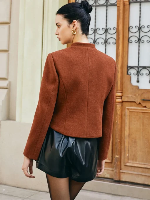 COMMENSE Outerwear|Coats^Button Down Tweed Short Coat Brown
