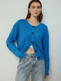 COMMENSE Cardigans|Sweaters & Cardigans^Button Down Twist Thin Cardigan Blue