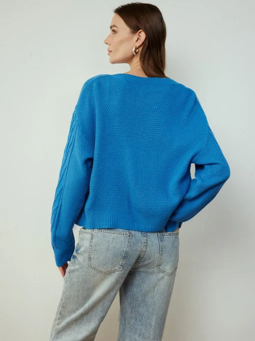 COMMENSE Cardigans|Sweaters & Cardigans^Button Down Twist Thin Cardigan Blue