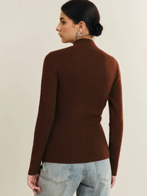 COMMENSE Sweater Tops|Sweaters & Cardigans^Button Pleated Split Knit Top DarkBrown