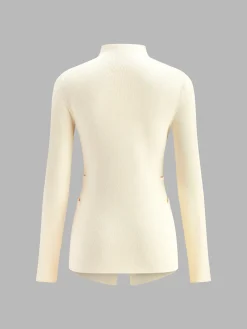COMMENSE Sweater Tops|Sweaters & Cardigans^Button Pleated Split Knit Top DarkBrown