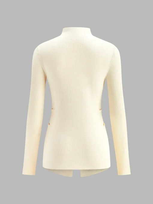 COMMENSE Sweater Tops|Sweaters & Cardigans^Button Pleated Split Knit Top DarkBrown