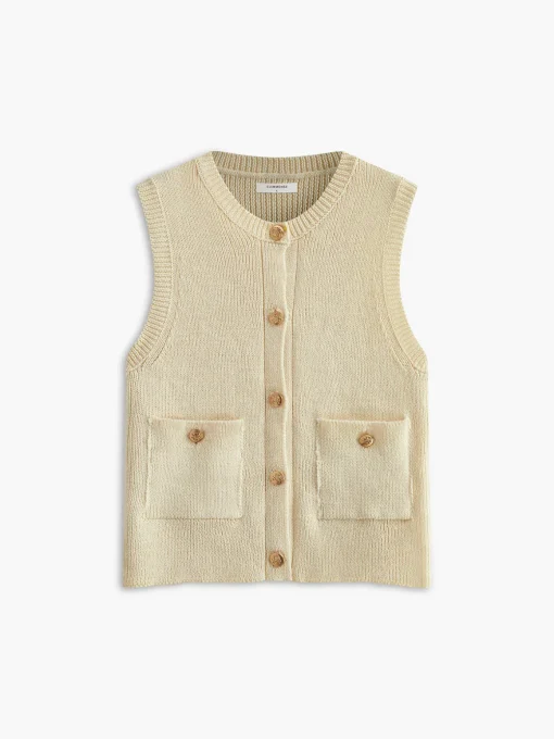 COMMENSE Sweater Vests|Sweaters & Cardigans^Button Pockets Sweater Vest White