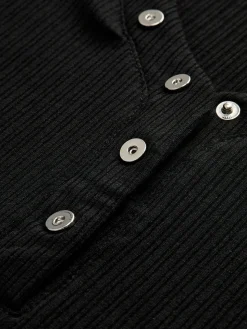 COMMENSE T-shirts|Tops^Button Ribbed Long Sleeve T-Shirt Black