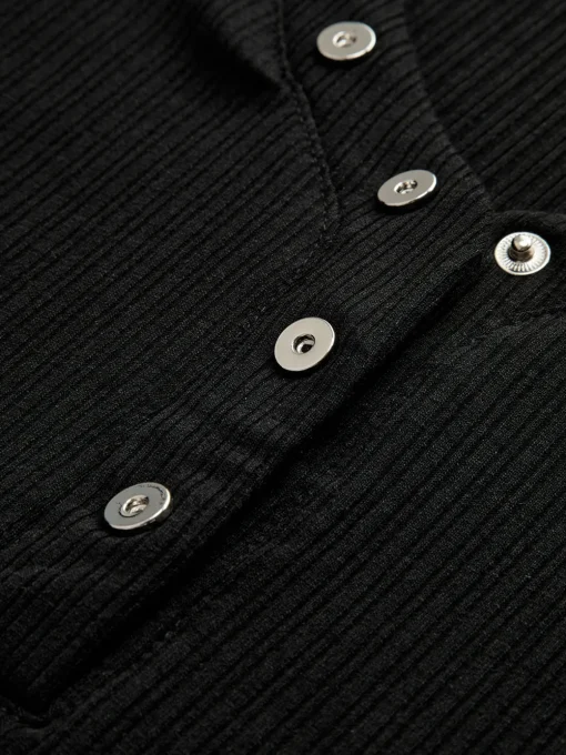 COMMENSE T-shirts|Tops^Button Ribbed Long Sleeve T-Shirt Black